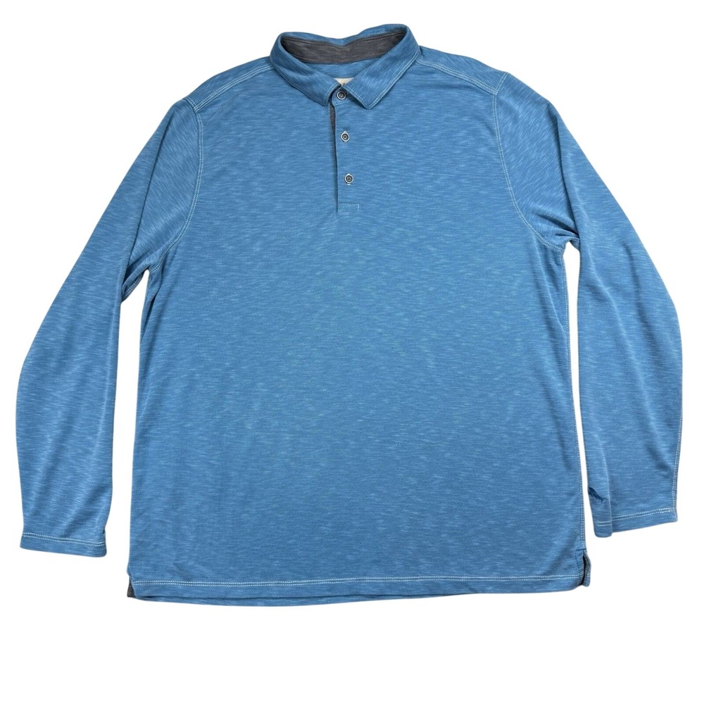 Tommy Bahama Shirt Men's XL‎ Blue Henley Long Sleeve Polo Paradiso Cove Tencel